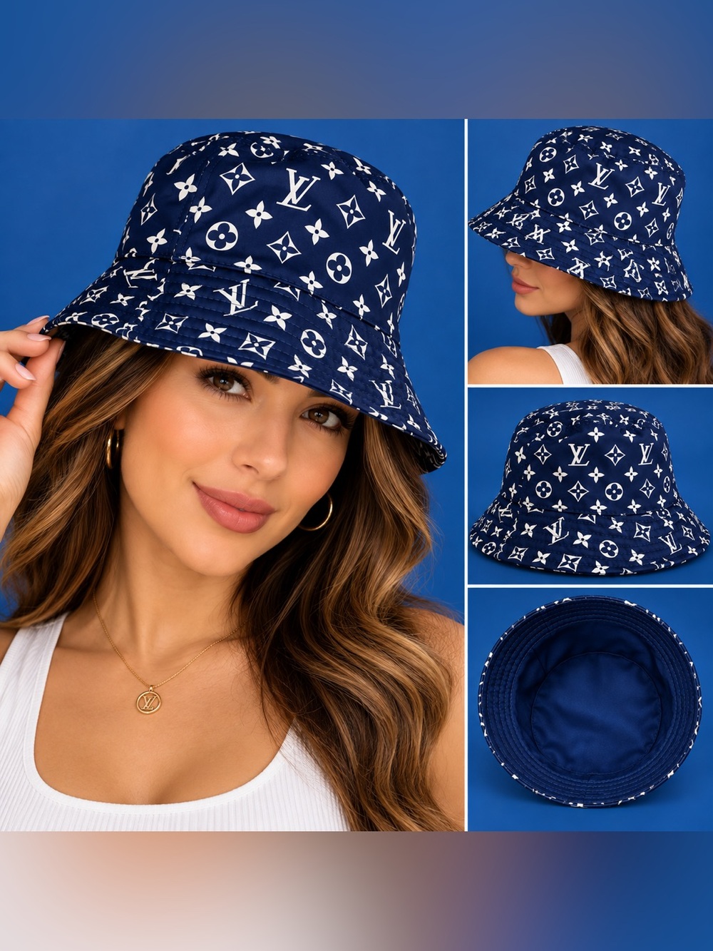 Louis Vuitton Navy and White Monogram Bucket Hat